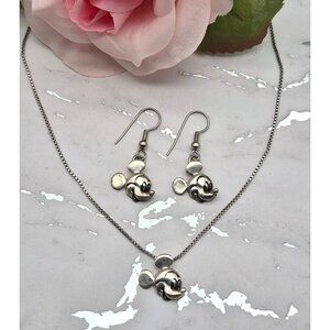 Vintage Disney Sterling 925 Mickey Mouse Earrings and Box Chain Necklace Set